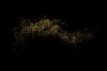 Gold glitter texture on black background. Explosion of golden particles.Festive background. Design element