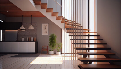 Modern stairs in the interior of a new house Ai generated image