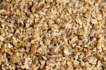 Walnut kernel on the kitchen table during cooking
