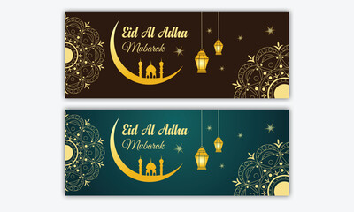 Fototapeta na wymiar Eid Al Adha Mubarak Islamic web banner template flat illustration. abstract vector illustration design.