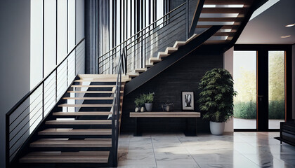 Modern stairs in the interior of a new house Ai generated image