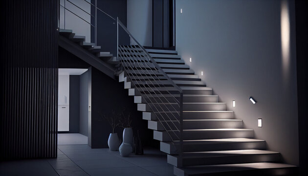 Modern stairs in the interior of a new house Ai generated image