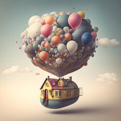 Flying Balloon House wallpaper illustration 