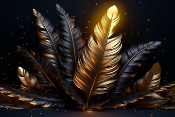 Gilded Feathers Luminous Abstraction in Black and Gold generative AI