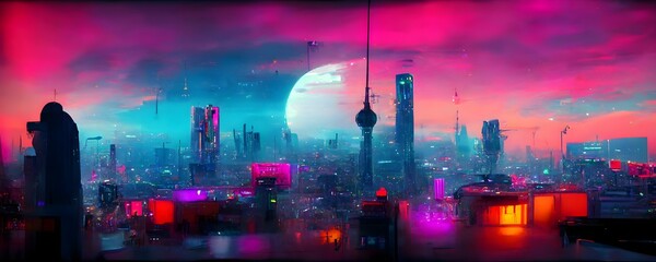 staring into the night on a cinematic cyberpunk rooftop skyline neon lighting holographic advertizing 8k hyperrealistic 