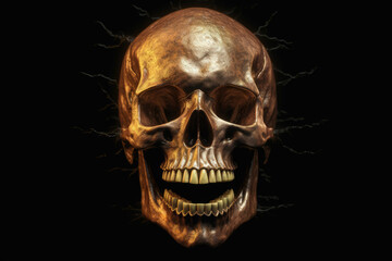Illustration of skull with lighting bolt on black background, generative ai.