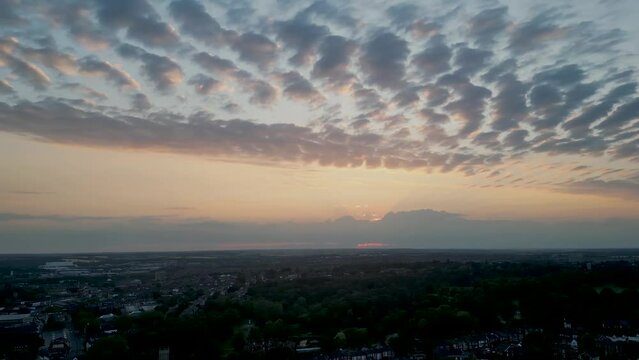 4k aerial video at sunset over Ipswich, Suffolk, UK