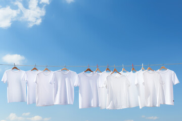 White tshirts mockup on hanger outdoors, AI Generative