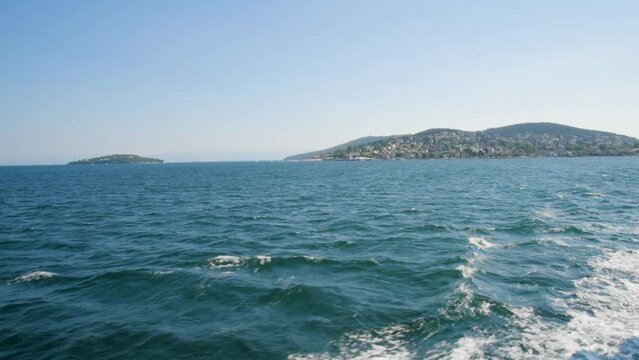Prince's Islands, view from a sailing ship, on a summer and sunny day.