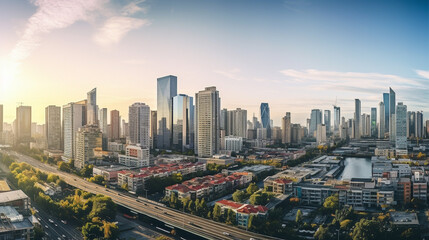 Fototapeta na wymiar Aerial View of a Vibrant Downtown Cityscape