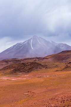 Landscape with volcano in Atacama desert