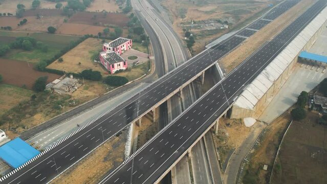 Drone view of Delhi Mumbai Expressway in India.