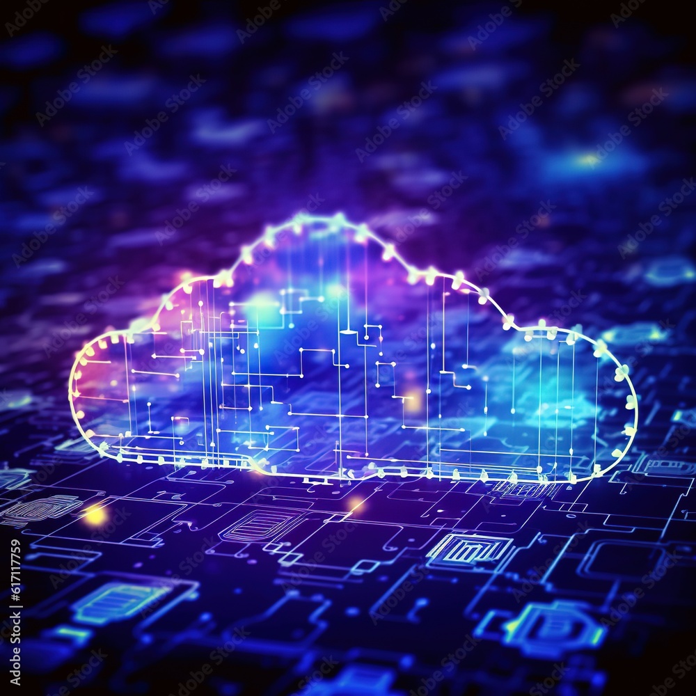 Wall mural blue circuit board background. cloud network solution digital background. generative ai