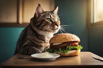 kitten eating burger generated AI