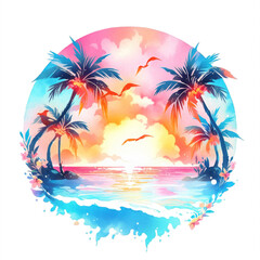 Fototapeta na wymiar Cruise to a tropical island, transparent watercolor clipart