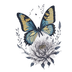 Watercolor colorful butterflies, isolated on white background. blue, yellow, pink and red butterfly spring illustration.