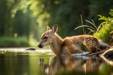 deer washing in lake generated AI