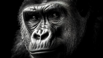 Obraz premium Portrait of a close-up of a silverback gorilla, generative AI.