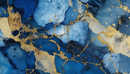 Fototapeta premium Blue Gold Marble Abstract Textured Illustration for Modern Design Projects generative AI