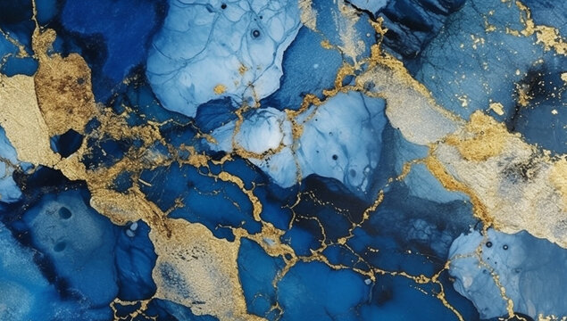 Blue Gold Marble Abstract Textured Illustration for Modern Design Projects generative AI © Zoya Miller