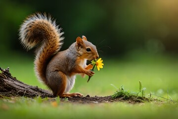 Naklejka na ściany i meble squirrel eating yellow flower generated AI