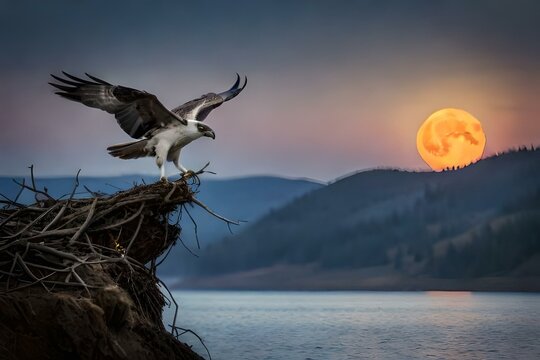 eagle in nest at sunset generated AI