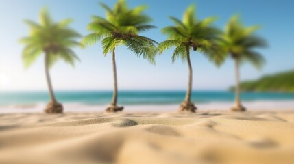 Obraz na płótnie Canvas Palm tree on the beach. Green palm trees on sandy seashore in summer. generative ai