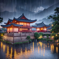 Obraz premium village with rain