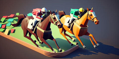 A horse racing game. Horses in action - Generative AI