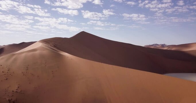 4K Aerial drone footage of Sossusvlei in Namibia. Aerial view of Deadvlei, located in the southern part of the Namib Desert. Big Daddy dune. Cinematic High quality footage.