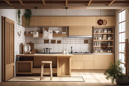 Japanese style kitchen room. Generative AI