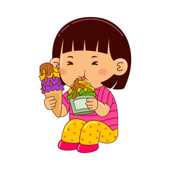 girl kids eating ice cream vector illustration