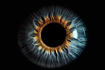Wall murals Macro photography Abstract blue eye with space. An human eye on black background. generative ai