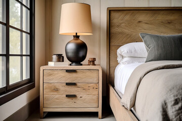 Fototapeta na wymiar Rustic interior design of modern bedroom. Created with generative AI