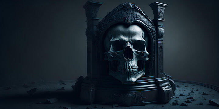 The skull on the table, a symbol of the passing of time, the concept of reminding us of finitude and that everything in the world is temporal. Generation ai