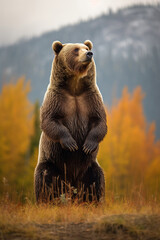 Stunning Grizzly bear standing on its hind legs. Amazing Wildlife. Generative Ai