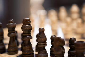 wooden pawns of the game of chess