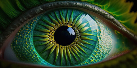 Macro Close-up of a Green Human Eye - Generative AI