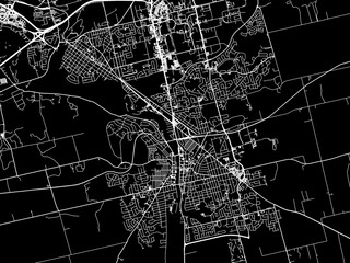 Vector road map of the city of  Cambridge Ontario in Canada with white roads on a black background.