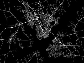 Vector road map of the city of  Charlottetown Prince Edward Island in Canada with white roads on a black background.