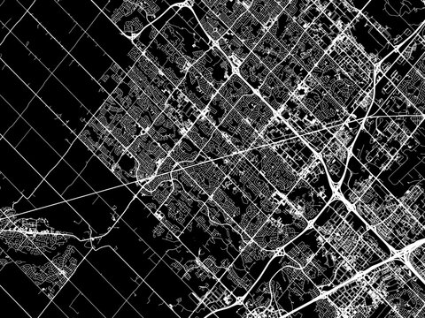 Vector road map of the city of  Brampton Ontario in Canada with white roads on a black background.