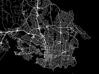 Vector road map of the city of  Victoria British Columbia in Canada with white roads on a black background.