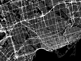 Vector road map of the city of  Toronto Ontario in Canada with white roads on a black background.