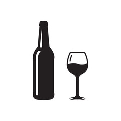 Wine bottle with wine glass icon isolated on white background. Vector illustration.