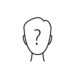 thin line anonymous black icon. concept of unsure man or linear unknown person. simple flat lineart trend modern stroke minimal doubt logotype graphic monoline art design isolated on white background