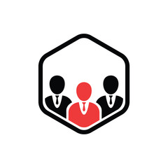 team work connect like together logo. concept of individual company workforce or employment and finding talent. flat simple trend modern searching job hexagon logotype graphic design isolated on white