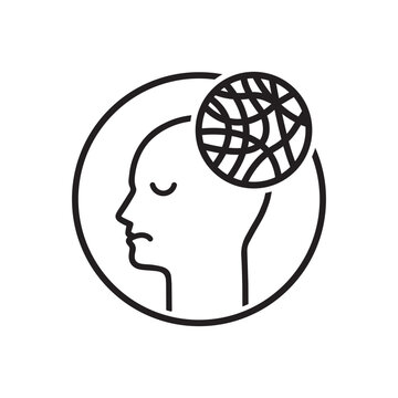recommend clip art: chaos in thin line head like depression. flat linear trend stroke insomnia logotype graphic art design isolated on white background. concept of problems in the transition years or world health day