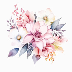 Fototapeta na wymiar Transparent Watercolor Fairy Florals: Soft Pastel Clipart Arrangements for Creative Projects
