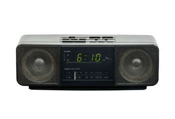 Vintage stereo clock radio isolated with cut out background.