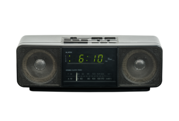 Vintage stereo clock radio isolated with cut out background.
